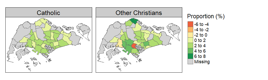 Change in Catholic / Other Christians Share (2000-2015)